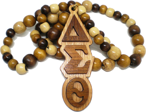 Delta Sigma Theta Wood Bead Tiki Letter Medallion [Brown]
