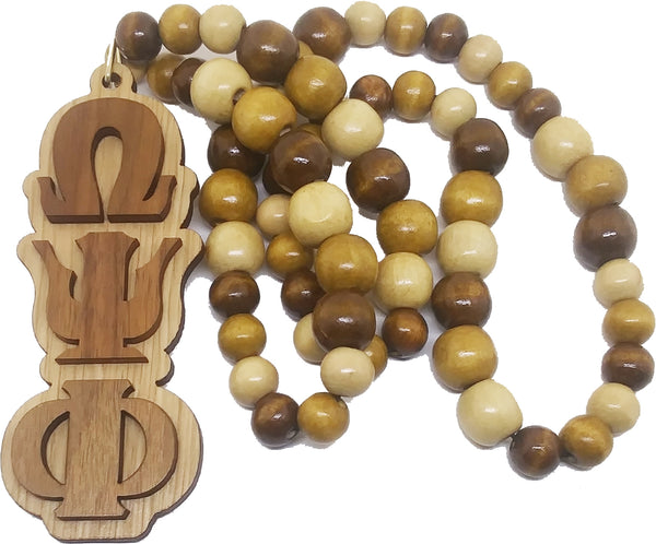 Omega Psi Phi Wood Bead Tiki Letter Medallion [Brown]