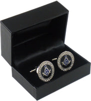 Mason Blue House Symbol Stone Crystal Round Cuff Links [Silver]