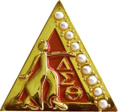 Delta Sigma Theta Lady Fortitude 9 Pearl Diamond Lapel Pin [Gold]