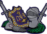 Omega Psi Phi Armor Escutcheon Shield Iron-On Patch [Multi-Colored]