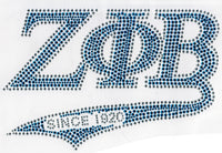 Zeta Phi Beta Since 1920 Athletic Tail Rhinestud Heat Transfer [Blue]