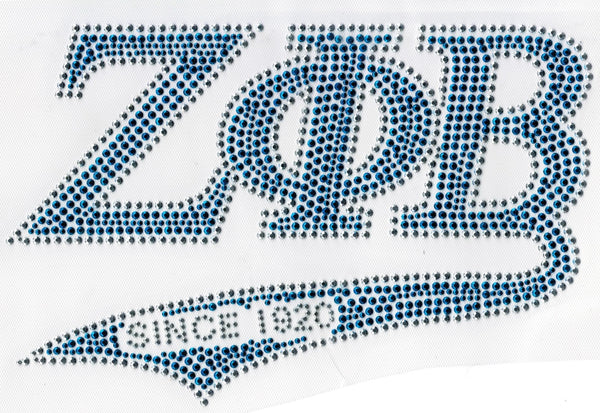 Zeta Phi Beta Since 1920 Athletic Tail Rhinestud Heat Transfer [Blue]