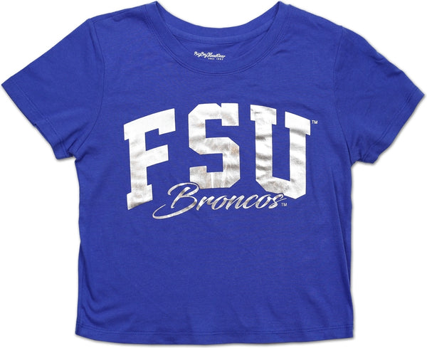 Big Boy Fayetteville State Broncos Foil Cropped Ladies Tee [Royal Blue]
