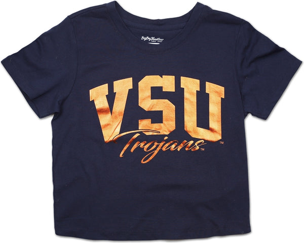 Big Boy Virginia State Trojans Foil Cropped Ladies Tee [Navy Blue]