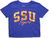 Big Boy Savannah State Tigers Foil Cropped Ladies Tee [Royal Blue]