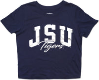 Big Boy Jackson State Tigers Foil Cropped Ladies Tee [Navy Blue]