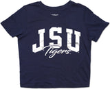 Big Boy Jackson State Tigers Foil Cropped Ladies Tee [Navy Blue]