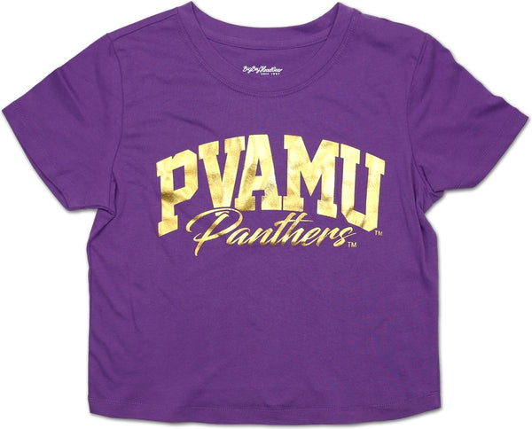 Big Boy Prairie View A&M Panthers Foil Cropped Ladies Tee [Purple]