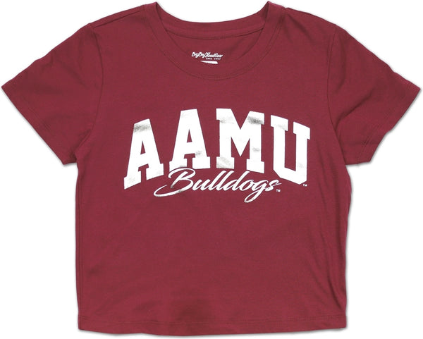 Big Boy Alabama A&M Bulldogs Foil Cropped Ladies Tee [Maroon]