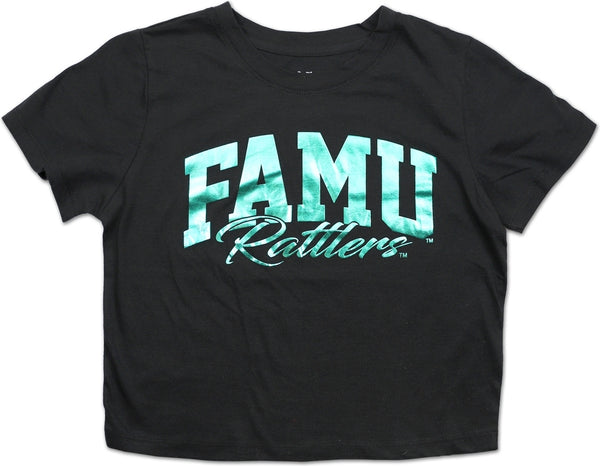 Big Boy Florida A&M Rattlers Foil Cropped Ladies Tee [Black]