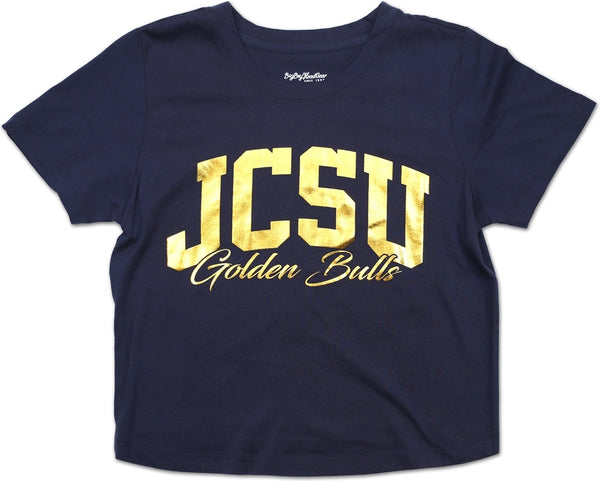 Big Boy Johnson C. Smith Golden Bulls Foil Cropped Ladies Tee [Navy Blue]