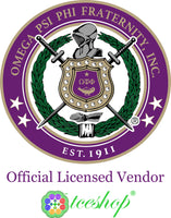 Omega Psi Phi Escutcheon Shield Embroidered On-On Patch [Purple/Old Gold]