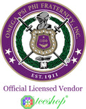 Omega Psi Phi Escutcheon Shield Embroidered On-On Patch [Purple/Old Gold]