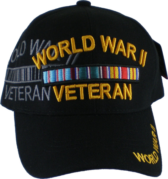 World War II Veteran Ribbon Shadow Mens Cap [Black - Adjustable Size - Baseball Cap]