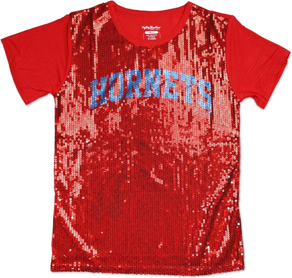 Big Boy Delaware State Hornets S3 Ladies Sequins Tee [Red]