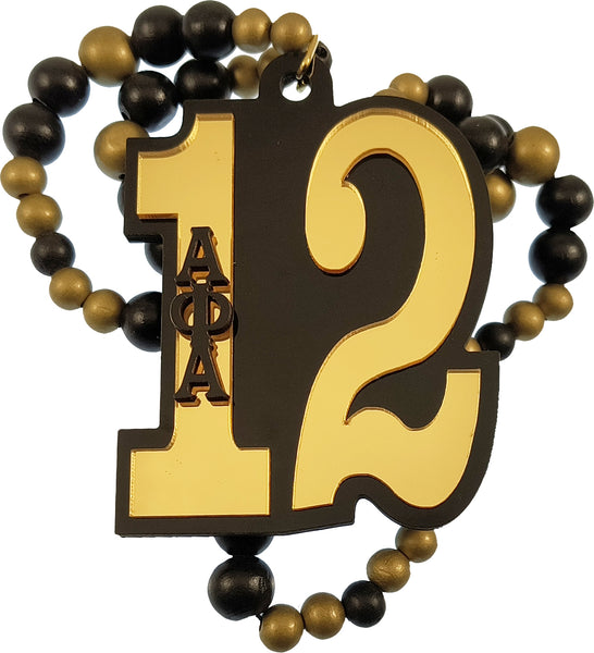 Alpha Phi Alpha Line #12 Mirror Wood Color Bead Tiki Necklace [Black/Gold - 18"]