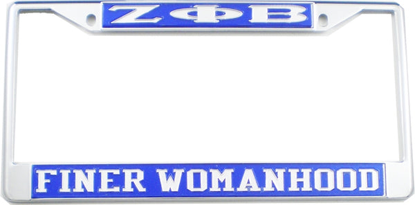 Zeta Phi Beta Finer Womanhood License Plate Frame [Silver Standard Frame - Blue/Silver]