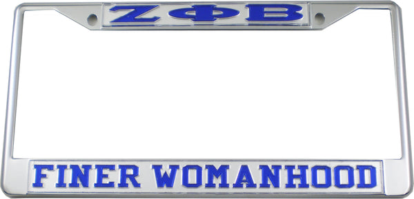 Zeta Phi Beta Finer Womanhood License Plate Frame [Silver Standard Frame - Silver/Blue]