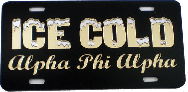 Alpha Phi Alpha Ice Cold Script Mirror License Plate [Black/Gold - Car or Truck]
