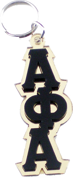 Alpha Phi Alpha Stacked Letter Keyring Mirror Key Chain [Gold/Black - 3.5" x 1.5"]