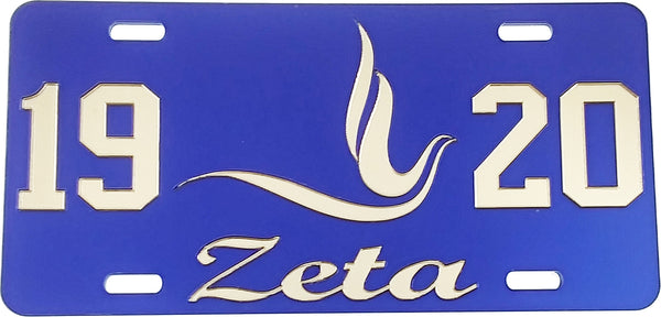 Zeta Phi Beta 1920 Dove Mirror License Plate [Blue/Silver - Car or Truck]