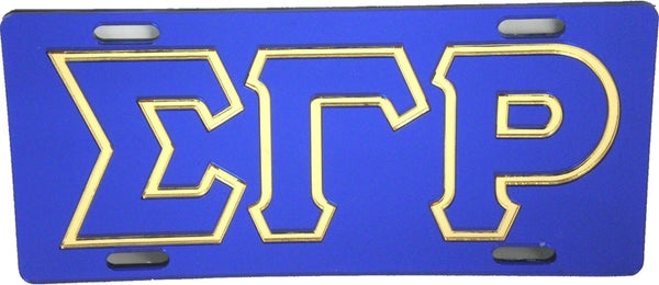 Sigma Gamma Rho Outline Mirror License Plate [Blue/Blue/Gold]