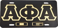 Alpha Phi Alpha 06 Outline Mirror License Plate [Black/Black/Gold - Car or Truck]