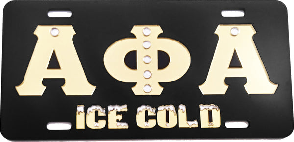 Alpha Phi Alpha Ice Cold Pearls Mirror License Plate [Black/Gold - Car or Truck]