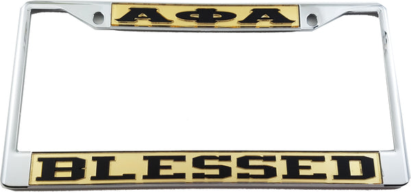 Alpha Phi Alpha Blessed License Plate Frame [Gold/Black - Car or Truck - Silver Standard Frame]