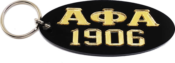 Alpha Phi Alpha 1906 Oval Keyring Mirror Key Chain [Black/Gold]
