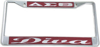 Delta Sigma Theta Diva License Plate Frame [Red/Silver - Car or Truck - Silver Standard Frame]