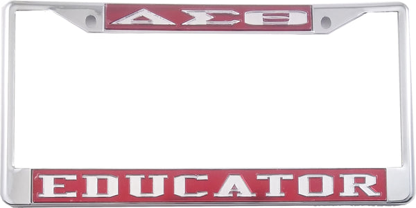 Delta Sigma Theta Educator License Plate Frame [Silver Standard Frame - Red/Silver]