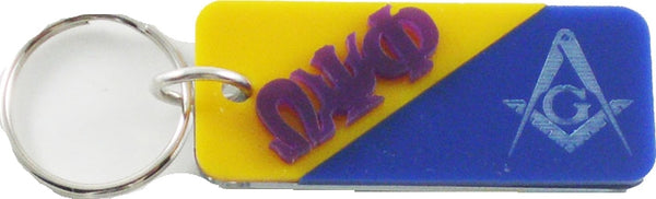 Omega Psi Phi + Mason Mirror Split Keychain [Gold/Blue - 3"]