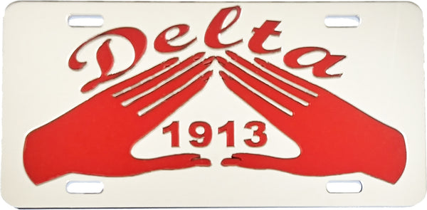 Delta Sigma Theta Hand Sign 1913 Mirror License Plate [Silver/Red]