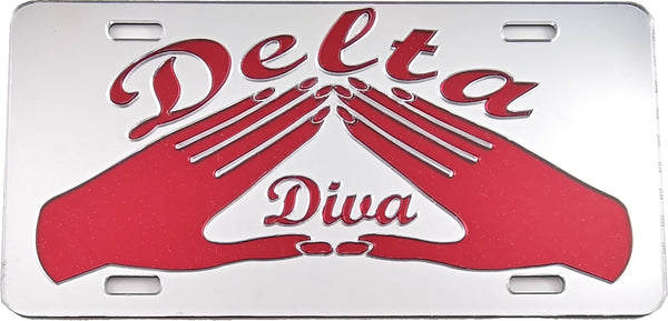 Delta Sigma Theta Hand Sign Diva Mirror License Plate [Silver/Red]