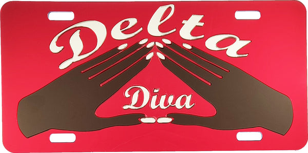 Delta Sigma Theta Hand Sign Diva Mirror License Plate [Red/Brown]