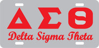Delta Sigma Theta Script Mirror License Plate [Silver/Red]