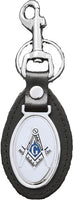 Mason Symbol Oval Leather Keychain [Brown/Silver - 3"]