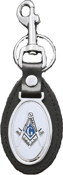 Mason Symbol Oval Leather Keychain [Brown/Silver - 3"]