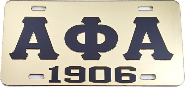 Alpha Phi Alpha 1906 Mirror License Plate [Gold/Black - Car or Truck]