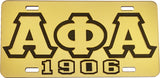 Alpha Phi Alpha 1906 Outline Mirror License Plate [Gold/Gold/Black - Car or Truck]