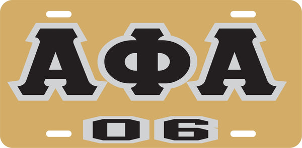 Alpha Phi Alpha 06 Outline Mirror License Plate [Gold/Black/Silver - Car or Truck]