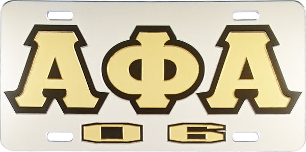 Alpha Phi Alpha 06 Outline Mirror License Plate [Silver/Gold/Black - Car or Truck]