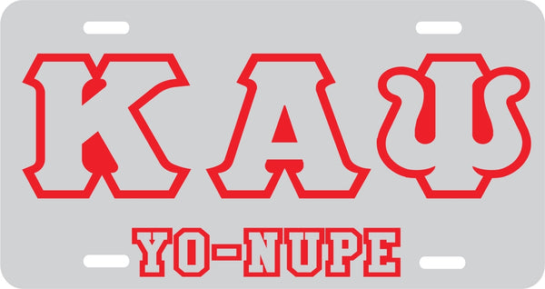 Kappa Alpha Psi Yo-Nupe Outline Mirror License Plate [Silver/Silver/Red - Car or Truck]