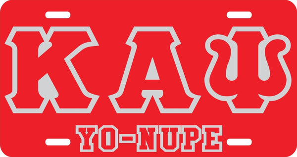 Kappa Alpha Psi Yo-Nupe Outline Mirror License Plate [Red/Red/Silver - Car or Truck]