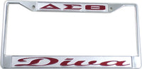 Delta Sigma Theta Diva License Plate Frame [Silver/Red - Car or Truck - Silver Standard Frame]