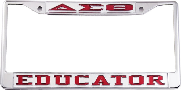 Delta Sigma Theta Educator License Plate Frame [Silver Standard Frame - Silver/Red]