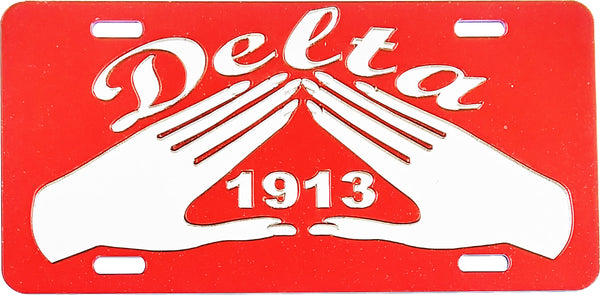 Delta Sigma Theta Hand Sign 1913 Mirror License Plate [Red/Silver]