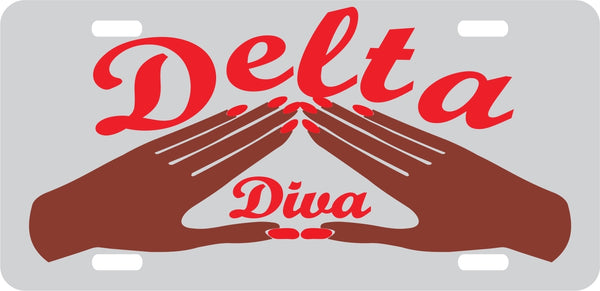 Delta Sigma Theta Hand Sign Diva Mirror License Plate [Silver/Brown]